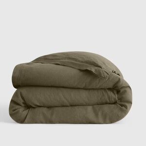 QUINCE European Linen Double Flange Duvet Cover King/Cal King Olive 4417
